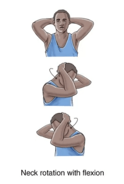 neck rotation with flexion exercise for neck spasm rehabilitation