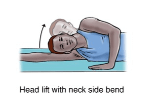 head lift with neck side bend exercise for neck strain rehabilitation